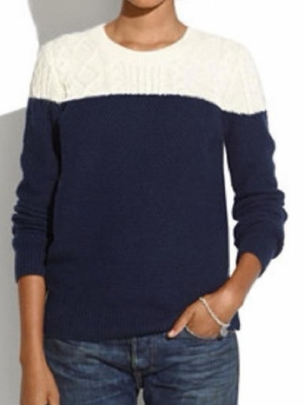 Madewell Colorblock Cotton Blend Cable Knit Pullover Sweater women’s size medium